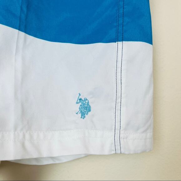 US POLO ASSN Mens Blue Nautical Colorblock Tie Swim Trunks XL Beach Stripe Pool - Picture 4 of 6